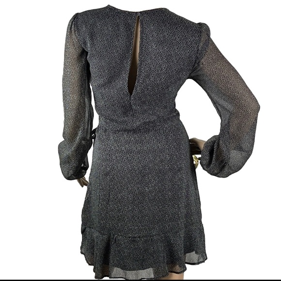Abercrombie & Fitch Black/White Polka Dot Ruffle Chiffon Sheer Sleeve Dress - Picture 2 of 7